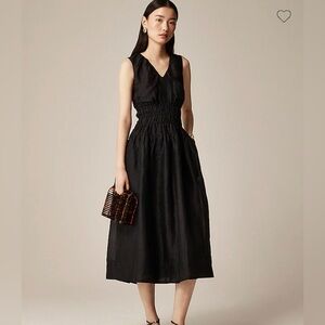 J. Crew Plunge Smocked Waist Black Sleeveless Cotton Poplin Dress 2X NWT